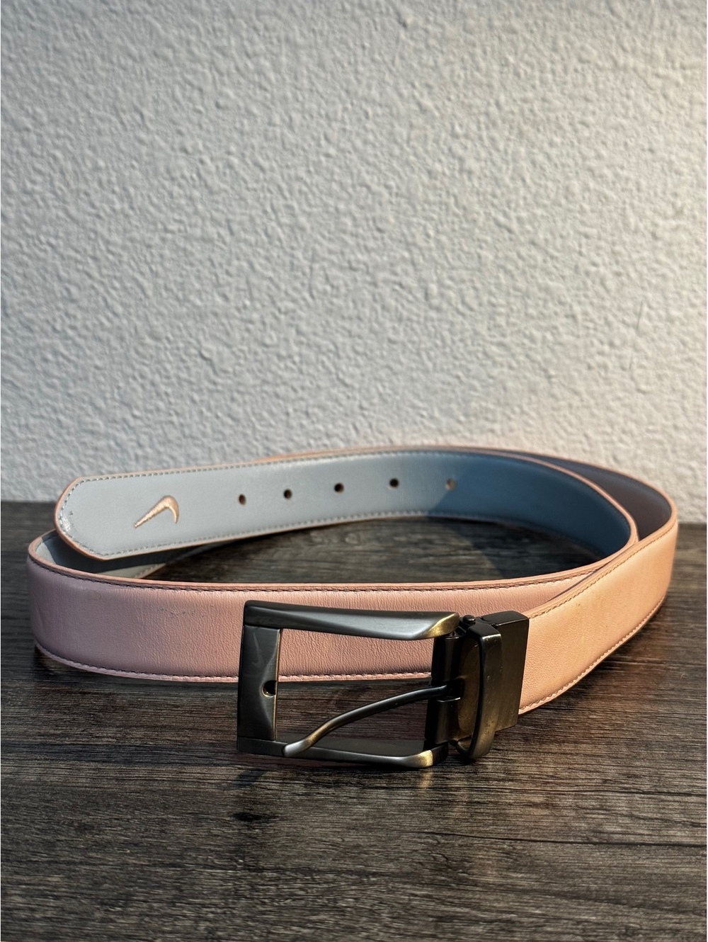 Nike Women’s Reversible Genuine Leather Belt Pink Blue L/G Swoosh Logo